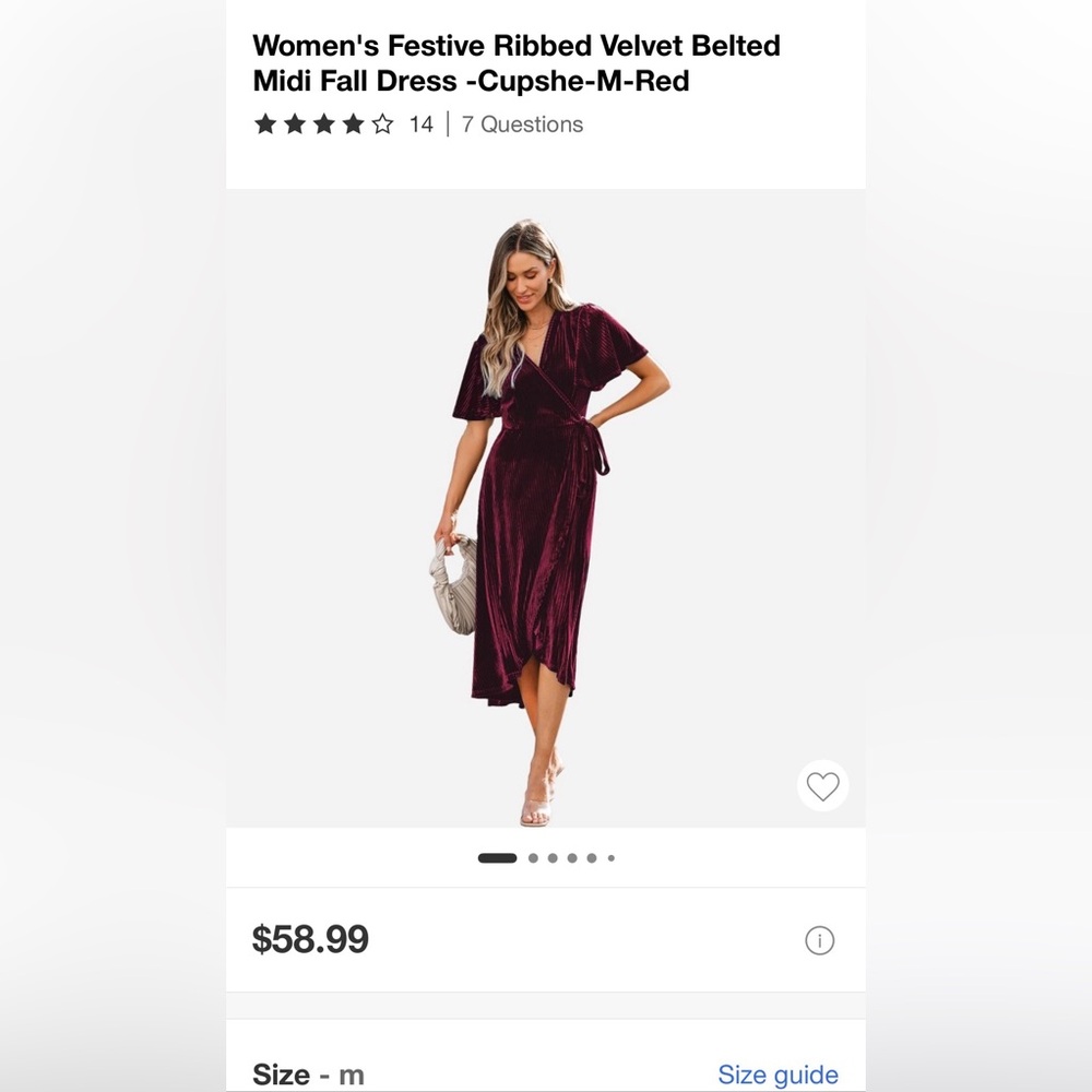 Cupshe Women's Ribbed Velvet Belted Midi Dress - Deep Red